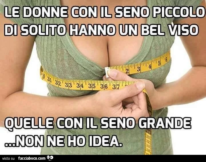 Le donne con il seno piccolo di solito hanno un bel viso. Quelle con il seno grande non ne ho idea