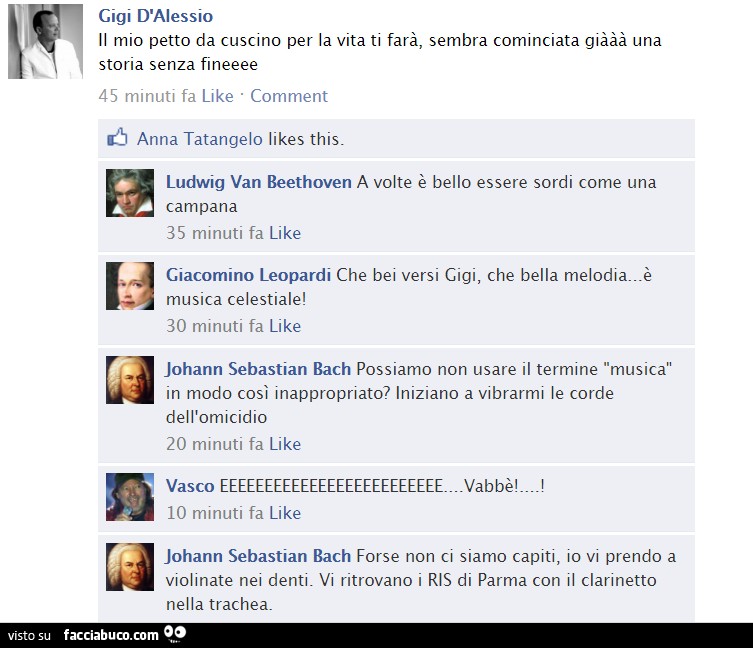 Il mio petto da cuscino per la vita ti farà, sembra cominciata già una storia senza fine. Gigi D'Alessio facebook