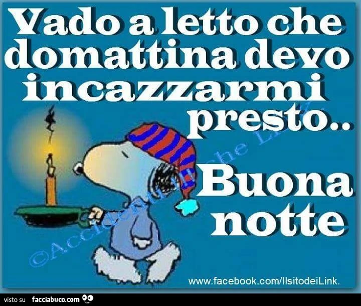 Vado a letto che domattina devo incazzarmi presto. Buona notte