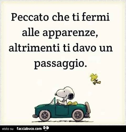 Peccato che ti fermi alle apparenze, altrimenti ti davo un passaggio