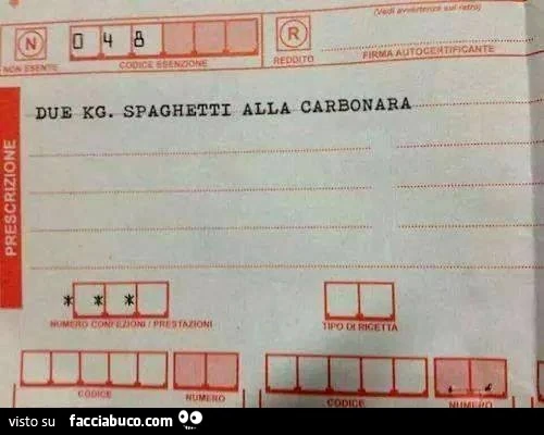 Prescrizione medica: due kg spaghetti alla carbonara