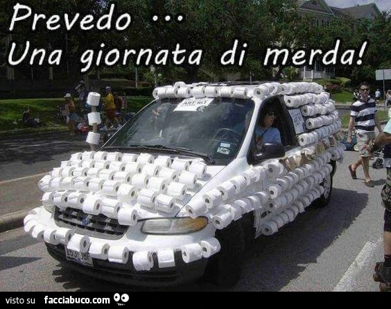 Auto ricoperta di rotoli di carta igienica. Prevedo una giornata di merda