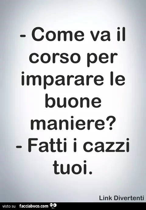 Come va il corso per imparare le buone maniere? Fatti i cazzi tuoi