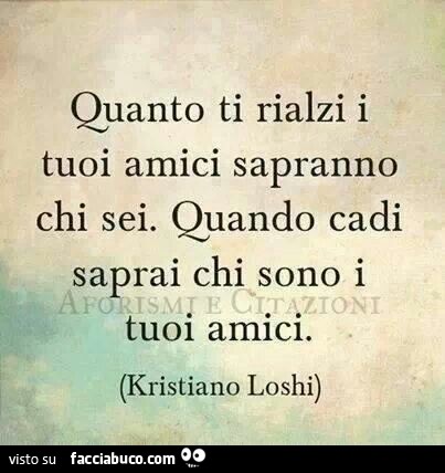 Quando ti rialzi i tuoi amici sapranno chi sei. Quando cadi saprai chi sono i tuoi amici. Kristiano Loshi