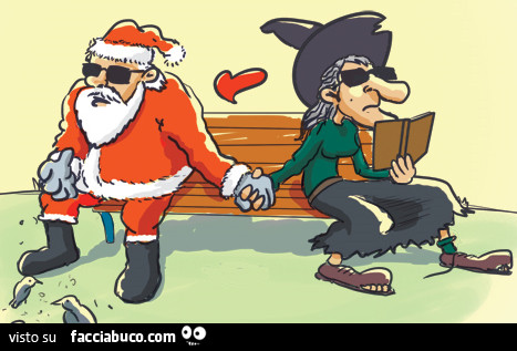 Babbo Natale e la Befana si tengono per mano