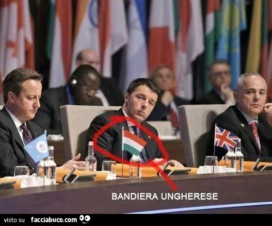 Renzi. Bandiera ungherese invece di quella italiana