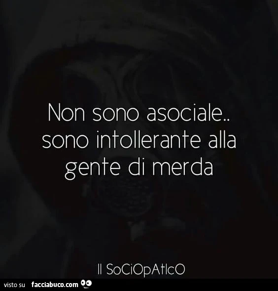 Non sono asociale. Sono intollerante alla gente di merda