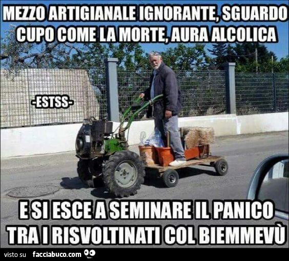 Mezzo artigianale ignorante, sguardo cupo come la morte, aura alcolica e si esce a seminare il panico tra i risvoltinati col biemmevù