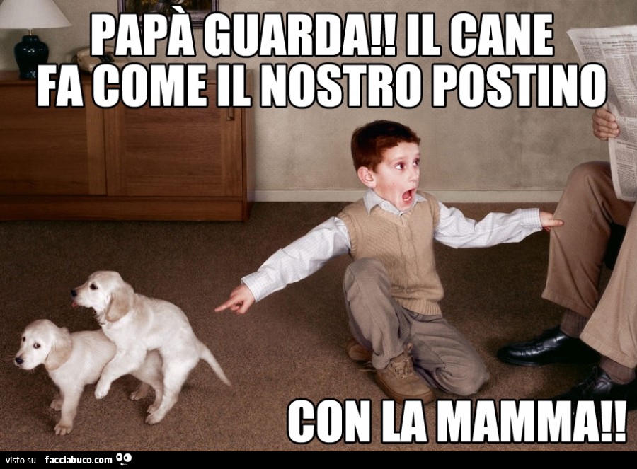 Papà guarda! Il cane fa come il nostro postino con la mamma