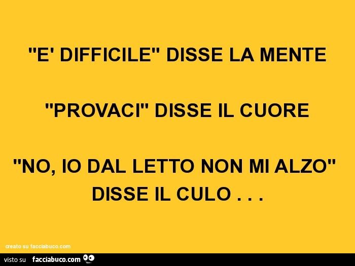 "è difficile" disse la mente "provaci" disse il cuore "no, io dal letto non mi alzo" disse il culo