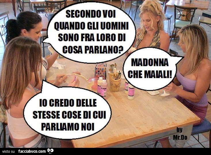 Secondo voi quando gli uomini sono fra loro di cosa parlano? Io credo delle stesse cose di cui parliamo noi. Madonna che maiali