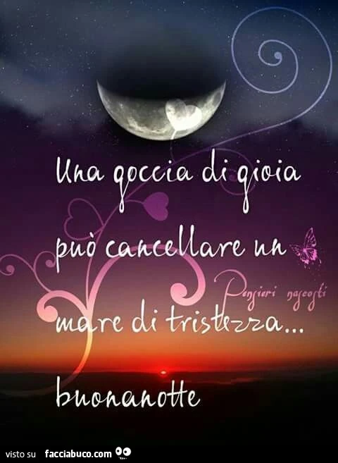 Una goccia di gioia può cancellare un mare di tristezza. Buonanotte