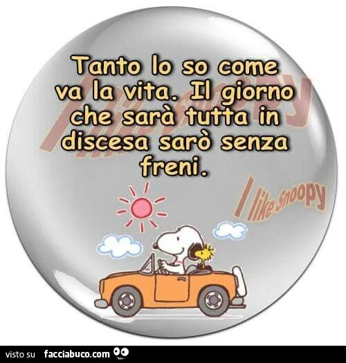 Tanto lo so come va la vita. Il giorno che sarà tutta in discesa sarò senza freni