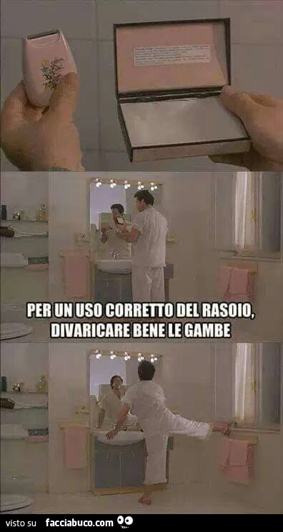 Depilatore femminile. Per un uso corretto del rasoio, divaricare bene le gambe