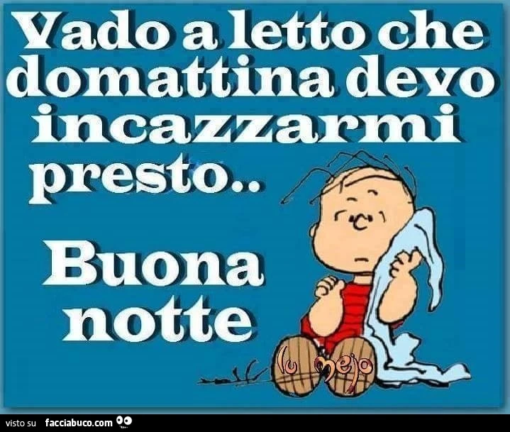 Vado a letto che domattina devo incazzarmi presto. Buona notte