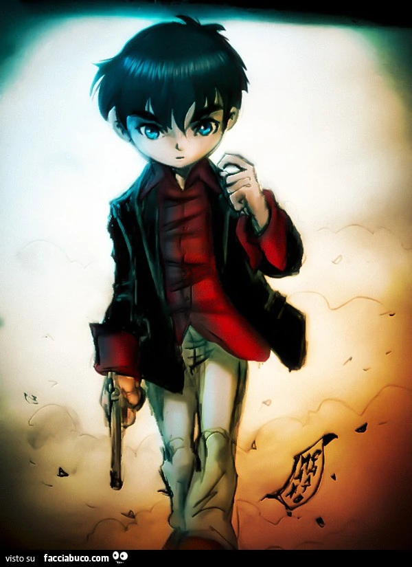 Mini Dylan con la pistola in pugno. Disegno di Max Cimato