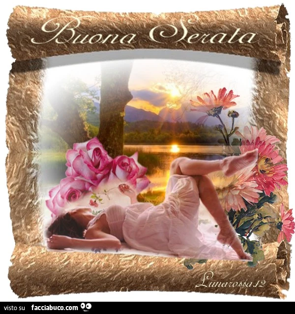 Donna in camicia da notte in mezzo ai fiori. Buona serata