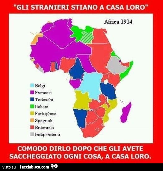 Gli stranieri stiano a casa loro. Comodo dirlo dopo che gli avete saccheggiato ogni cosa a casa loro