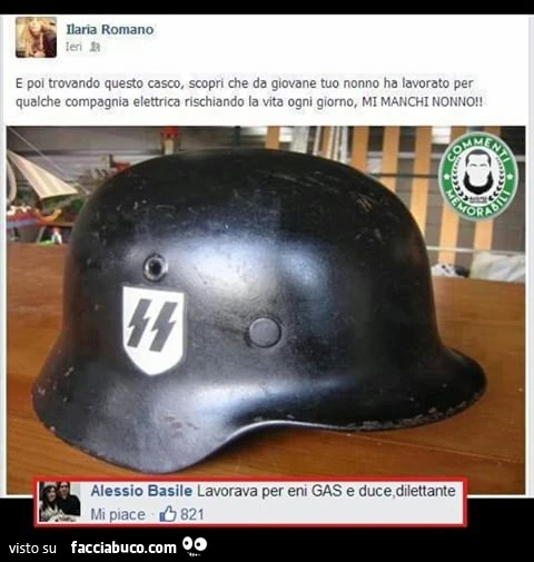 E poi trovando questo casco, scopri che da giovane tuo nonno ha lavorato per qualche compagnia elettrica. Lavorava per Eni Gas e Duce