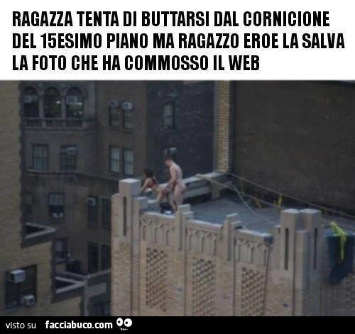 Ragazza tenta di buttarsi dal cornicione del 15esimo piano ma ragazzo eroe la salva. La foto che ha commosso il web