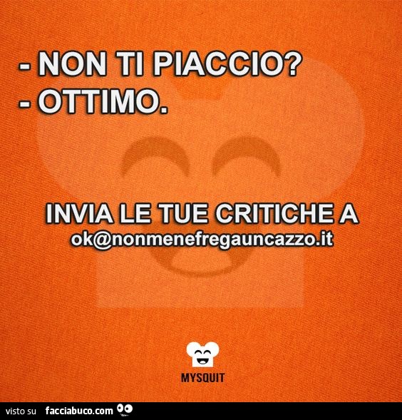 Non ti piaccio? Ottimo. Invia le tue critiche a ok@nonmenefregauncazzo.It