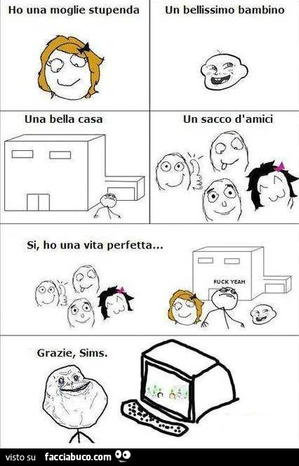 Ho una moglie stupenda, un bellissimo bambino, una bella casa, un sacco di amici. Si, ho una vita perfetta. Grazie Sims
