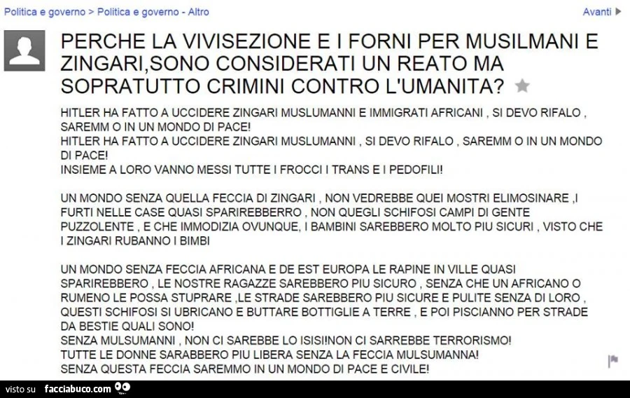 Perchè la vivisezione e i forni per musulmani e zingari, sono considerati un reato ma soprattutto crimini contro l'umanità?