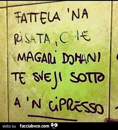 Fattela na risata che magari domani te sveji sotto a n cipresso