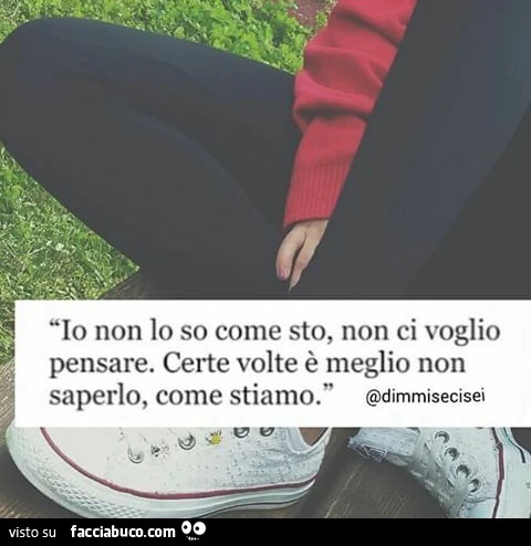 Io non lo so come sto, non ci voglio pensare. Certe volte è meglio non saperlo, come stiamo