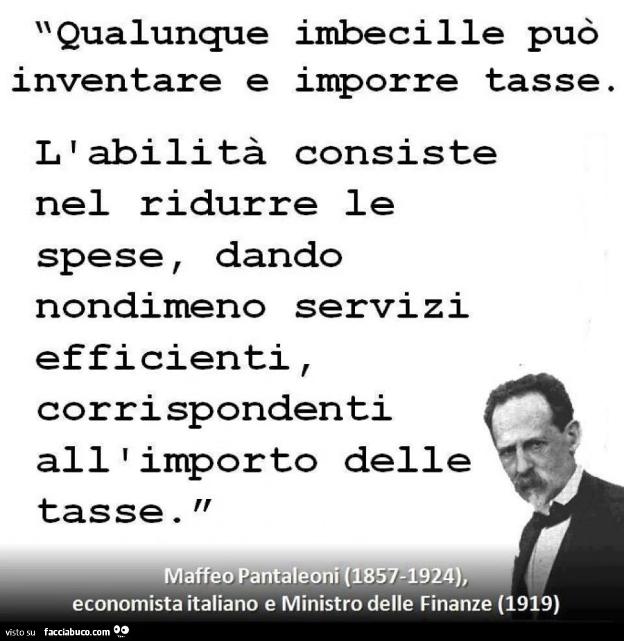 Qualunque imbecille può inventare e imporre tasse. L'abilità consiste nel ridurre le spese, dando nondimeno servizi efficienti, corrispondenti all'importo delle tasse
