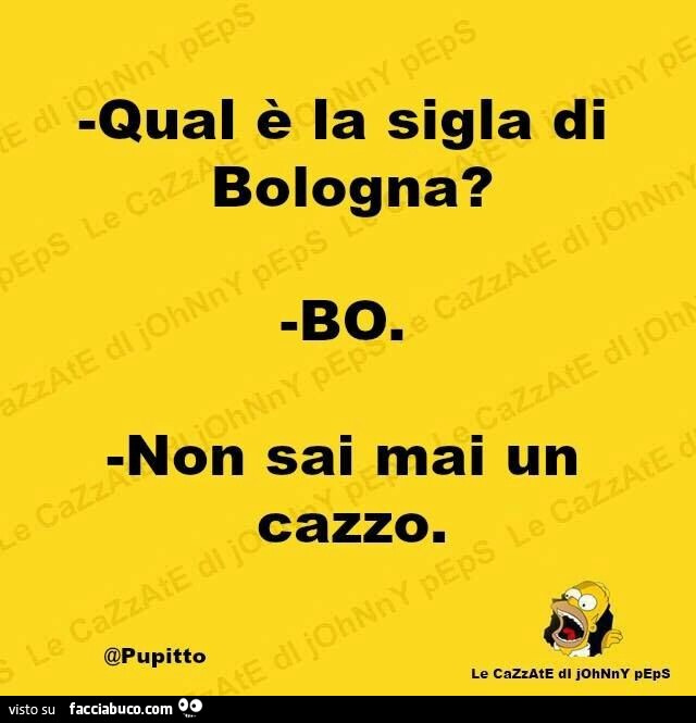 Qual è la sigla di bologna? Bo. Non sai mai un cazzo