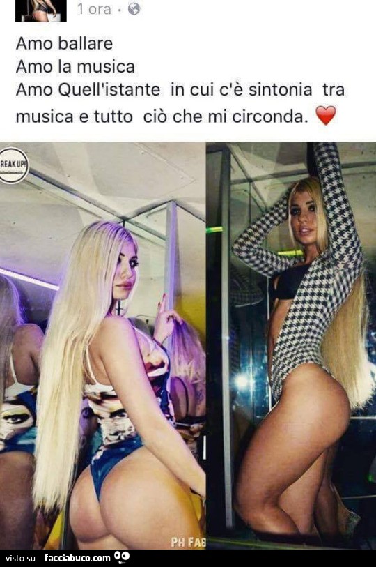 Amo ballare, amo la musica, amo quell'istante in cui c'è sintonia tra musica e tutto ciò che mi circonda