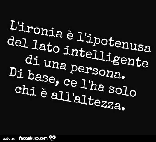 L'ironia è l'ipotenusa del lato intelligente di una persona. Di base, ce l'ha solo chi è all'altezza