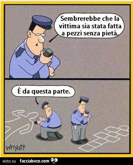 Sembrerebbe che la vittima sia stata fatta a pezzi senza pietà. È Da questa parte