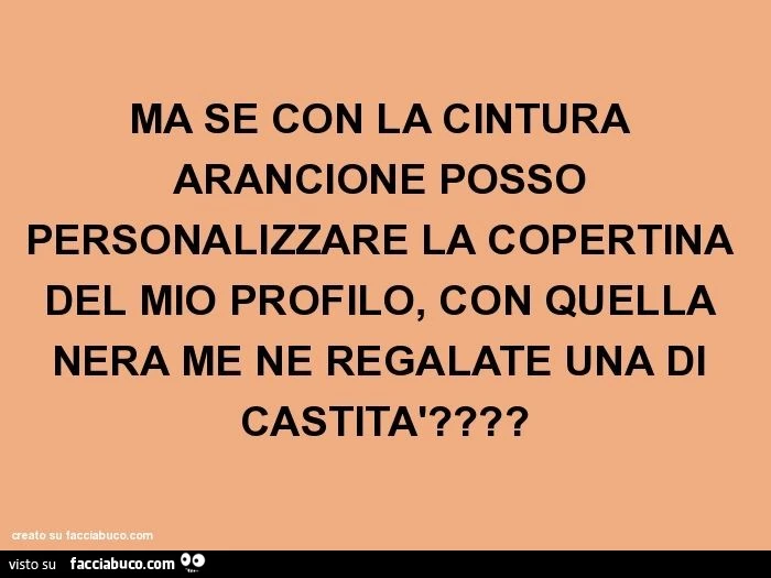 Ma se con la cintura arancione posso personalizzare la copertina del mio profilo, con quella nera me ne regalate una di castità?