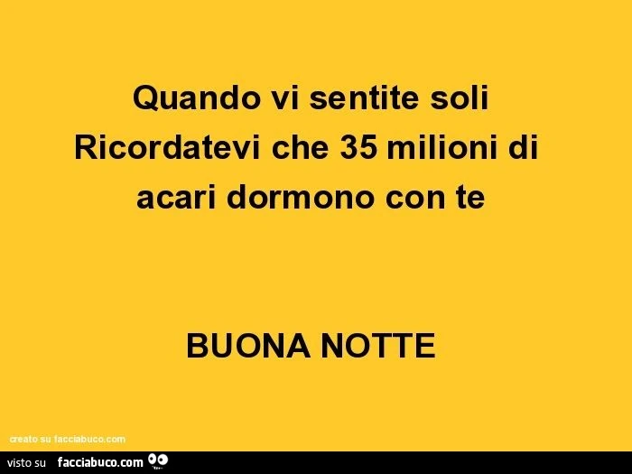 Quando vi sentite soli ricordatevi che 35 milioni di acari dormono con te buona notte