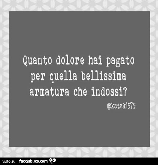 Quanto dolore hai pagato per quella bellissima armatura che indossi?