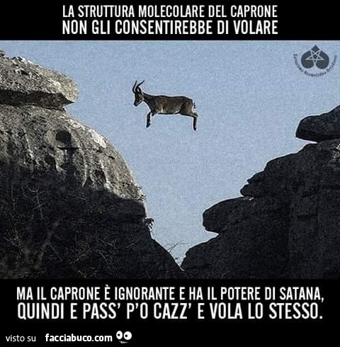 La struttura molecolare del caprone non gli consentirebbe di volare, ma il caprone è ignorante e ha il potere di Satana, quindi e pass p'o cazz e vola lo stesso