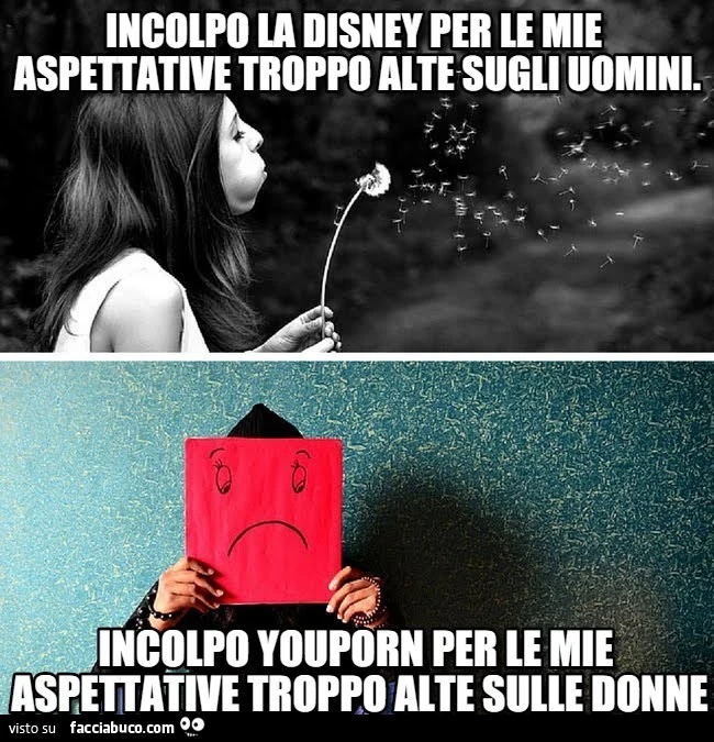 Incolpo la Disney per le mie aspettative troppo alte sugli uomini. Incolpo youporn per le aspettative troppo alte sulle donne