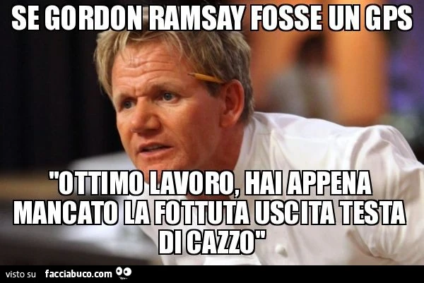 Se gordon ramsay fosse un gps "ottimo lavoro, hai appena mancato la fottuta uscita testa di cazzo"