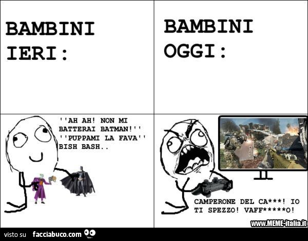 Bambini ieri. Bambini oggi: camperone del cazzo io ti spezzo! Vaffanculo