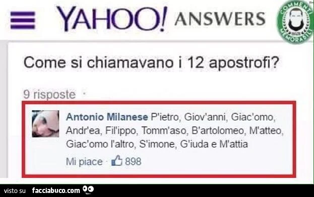 Come si chiamavano i 12 apostrofi? P'ietro, Giov'anni, Giac'omo