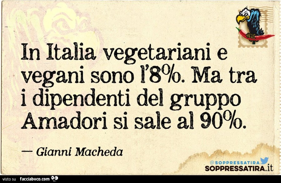 In Italia vegetariani e vegani sono l'8%. Ma tra i dipendenti del gruppo Amadori si sale al 90