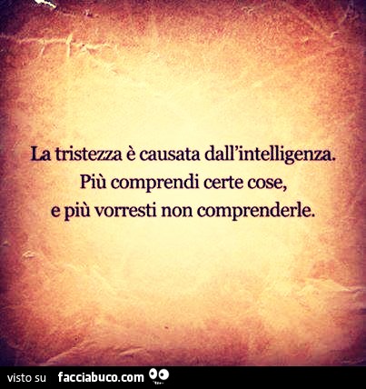La tristezza è causata dall'intelligenza. Più comprendi certe cose, e più vorresti non comprenderle