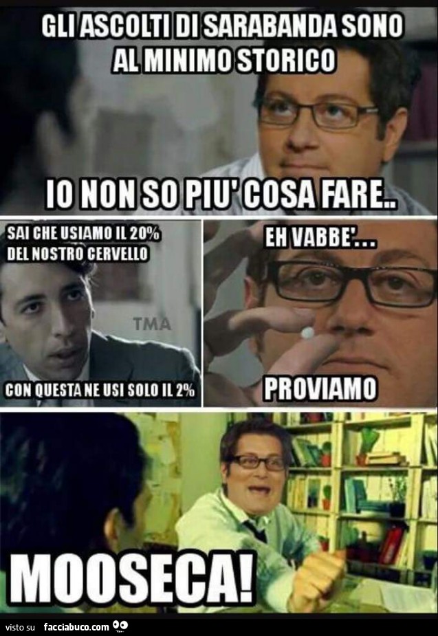 Gli ascolti di Sarabanda sono al minimo storico. Io non so più cosa fare. Mooseca