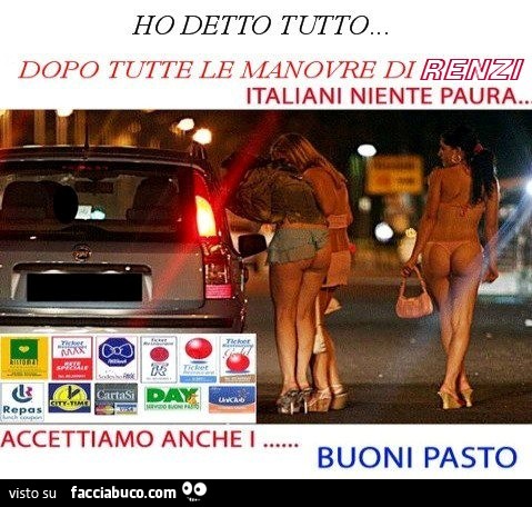 Dopo tutte le manovre di Renzi, Italiani niente paura, accettiamo anche i buoni pasto