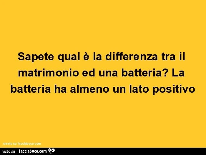 Sapete qual è la differenza tra il matrimonio ed una batteria? La batteria ha almeno un lato positivo