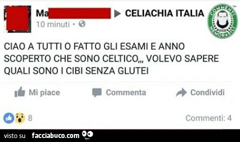 Ciao a tutti o fatto gli esami e anno scoperto che sono celtico. Volevo sapere quali sono i cibi senza glutei