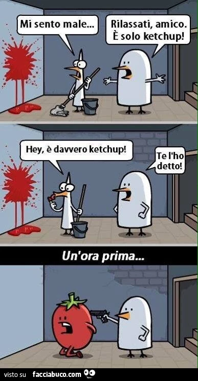Mi sento male&hellip; Rilassati amico è solo ketchup! Hey è davvero ketchup! Te l'ho detto. Un'ora prima