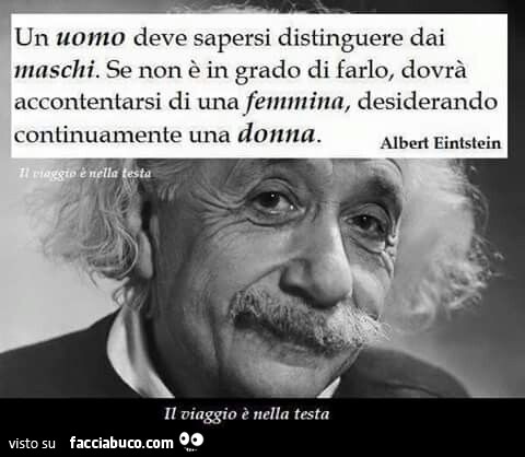 Un uomo deve sapersi distinguere dai maschi. Se non è in grado di farlo, dovrà accontentarsi di una femmina, desiderando continuamente una donna. Albert Eintstein